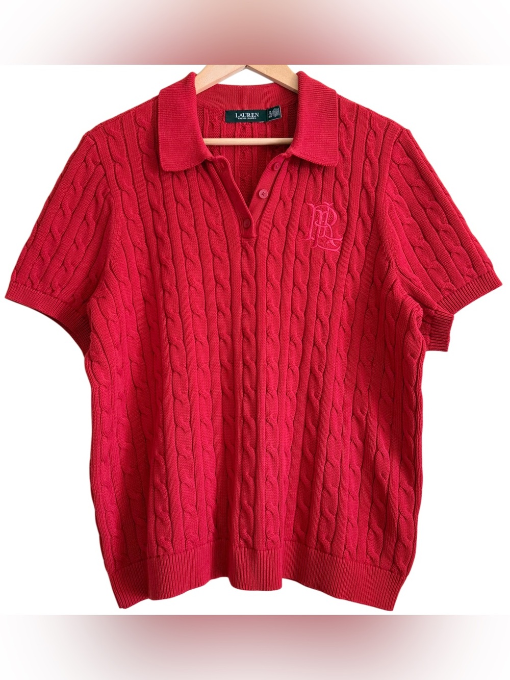 LAUREN RALPH LAUREN Women’s Preppy Cable-Knit Casual Classic Polo Sweater Sz 2X